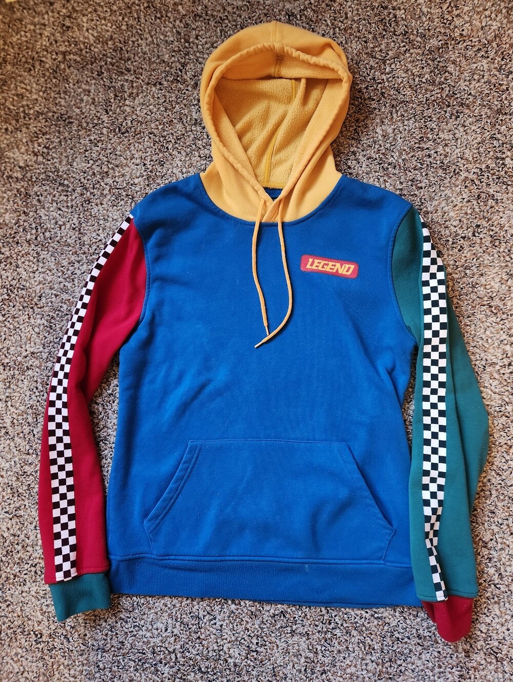 Colorblock Checker Stripe Hoodie - Blue, Teal, Red, Yellow